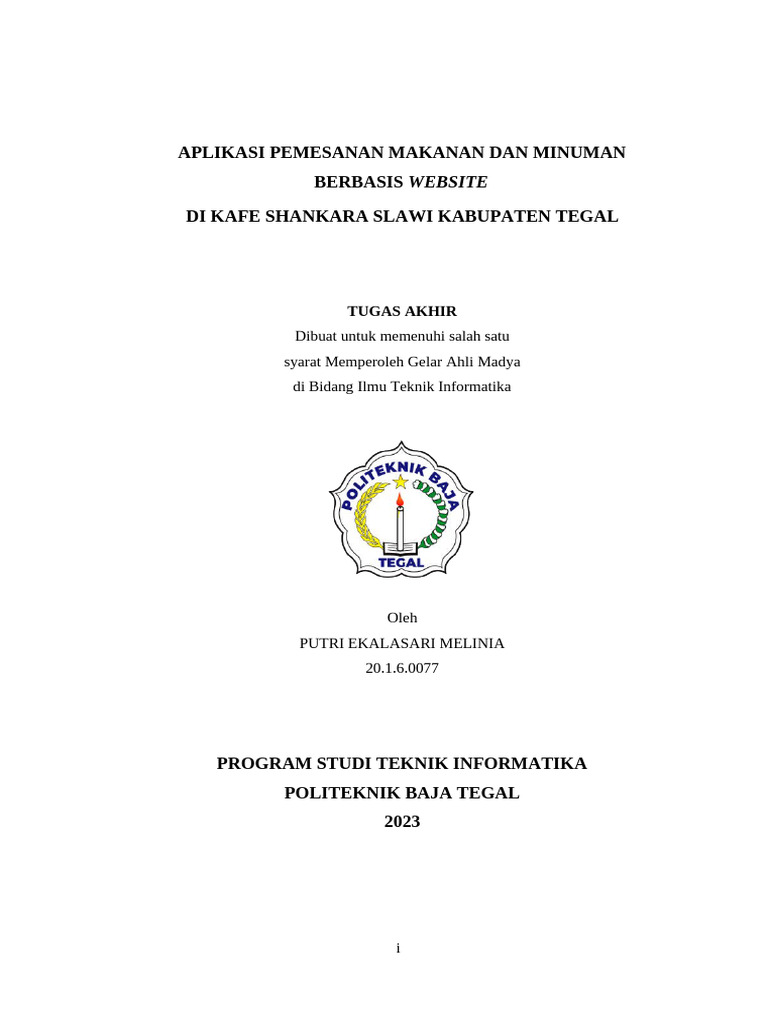 Aplikasi Pemesanan Kafe Berbasis Web | PDF