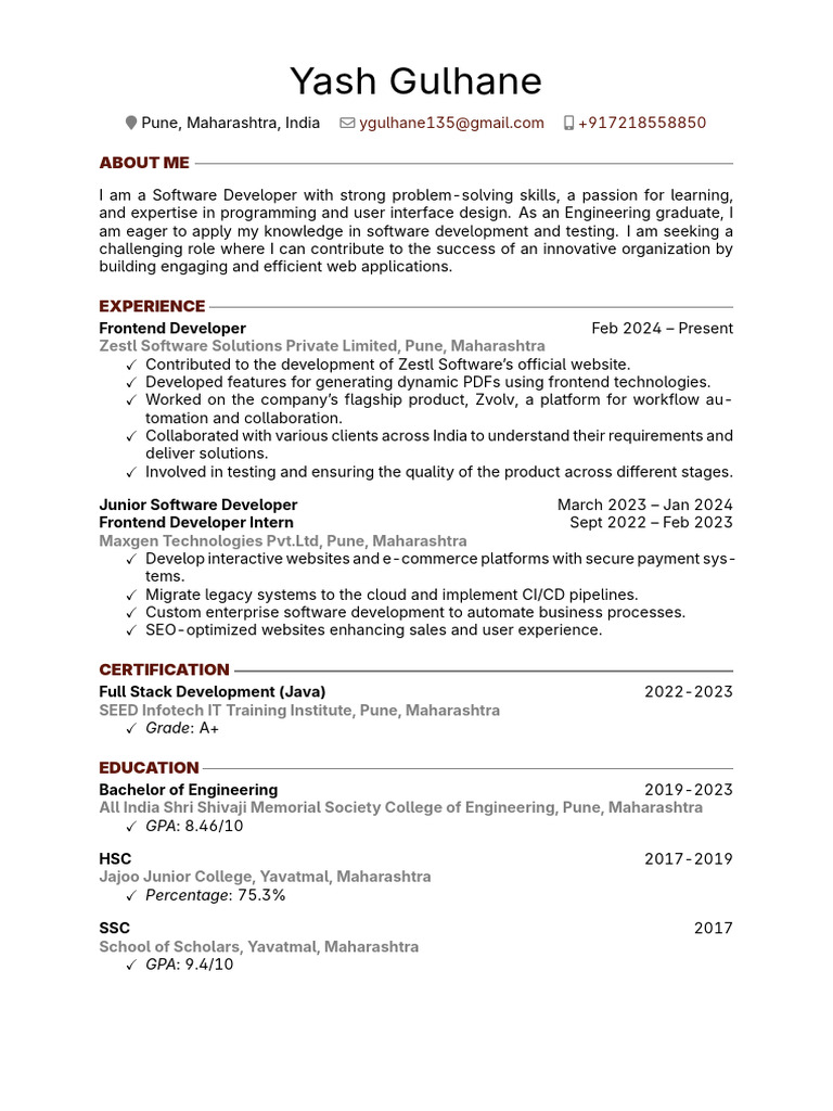 Yash Gulhane: Software Developer Profile | PDF | Spring Framework | Web ...