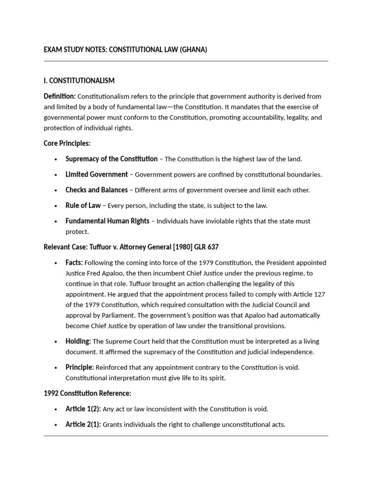 Constitutional Law Exam Notes: Ghana | PDF | Separation Of Powers ...