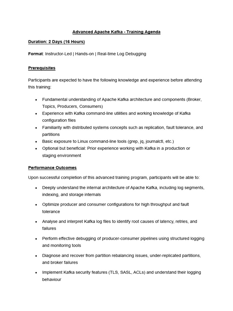 Advanced Kafka Training Agenda | PDF | Computer Architecture ...
