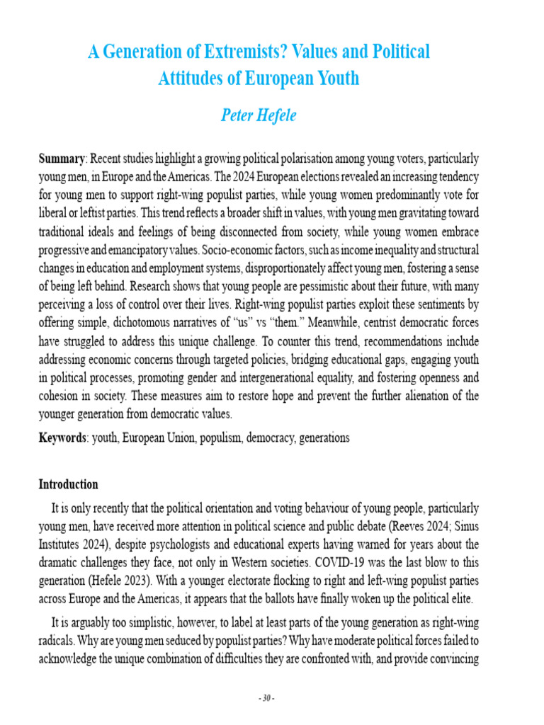 European Youth: Polarization & Populism | PDF | Populism | Right Wing ...