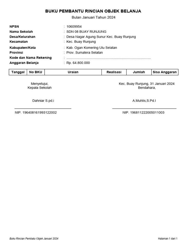 Rincian Objek Belanja Januari 2024 | PDF
