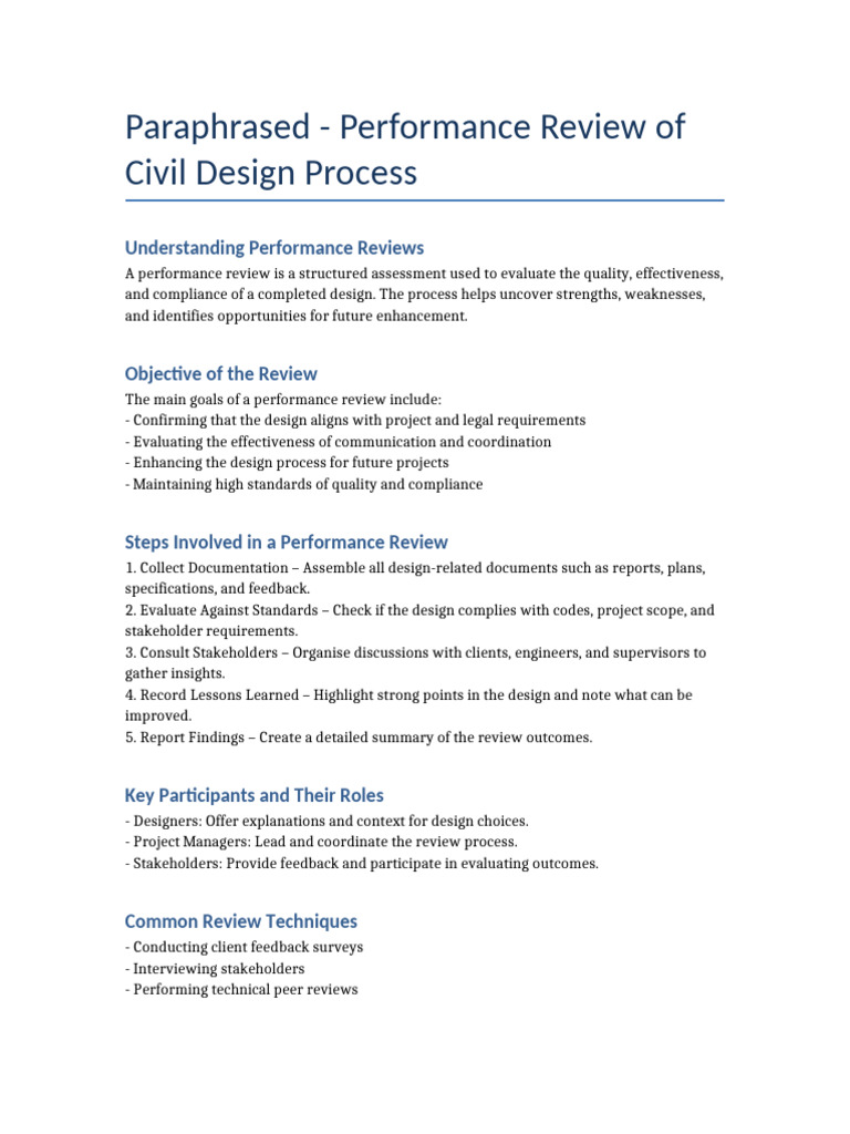 Civil Design Performance Review Guide | PDF