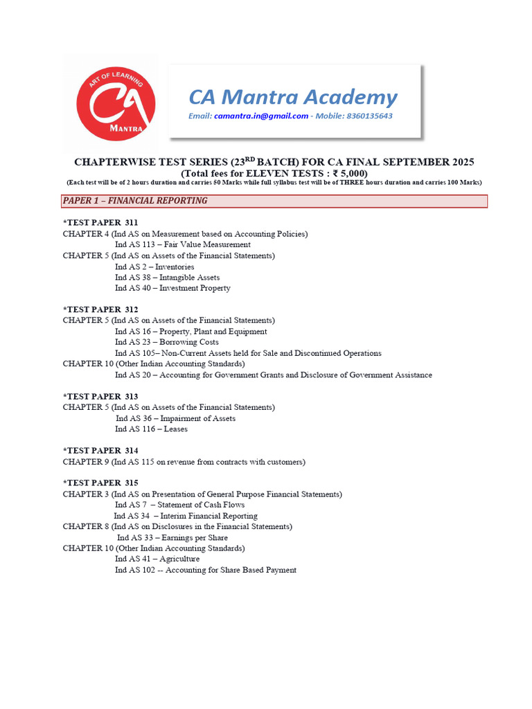 CA Final Test Series September 2025 | PDF | Value Added Tax | Taxes