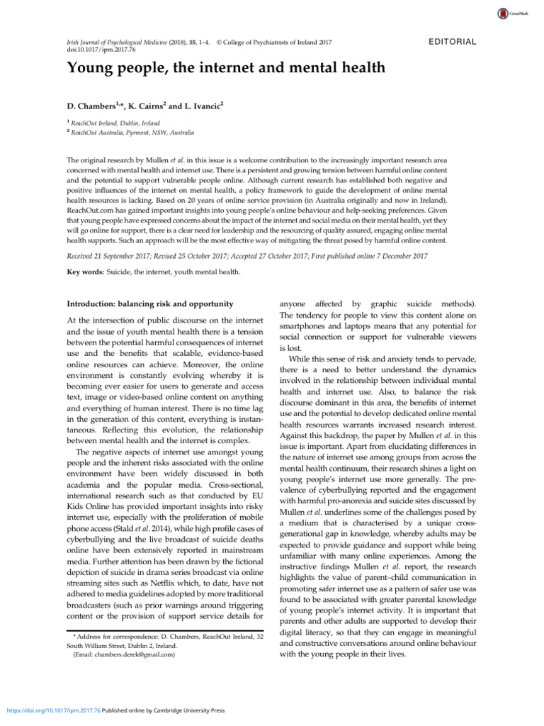 Internet Impact on Youth Mental Health | PDF | Mental Health | Internet