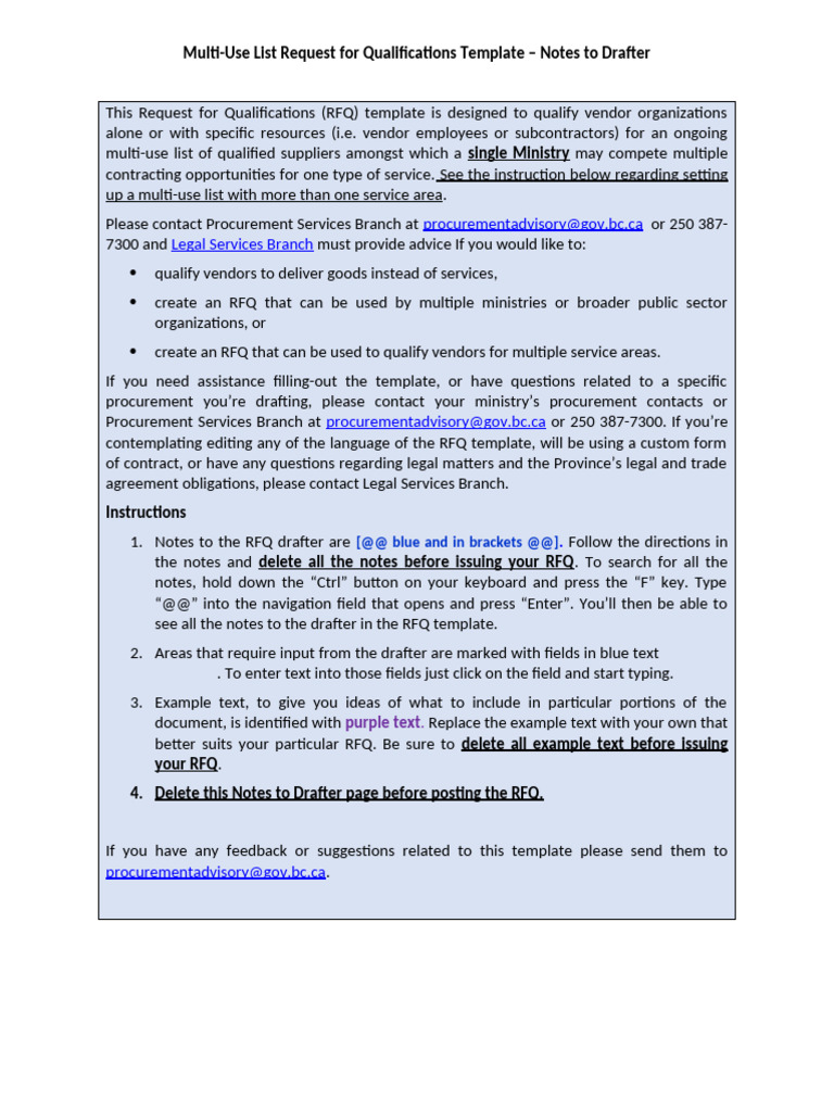 Multi-Use RFQ Template for Vendors | PDF | Addendum | Verification And ...