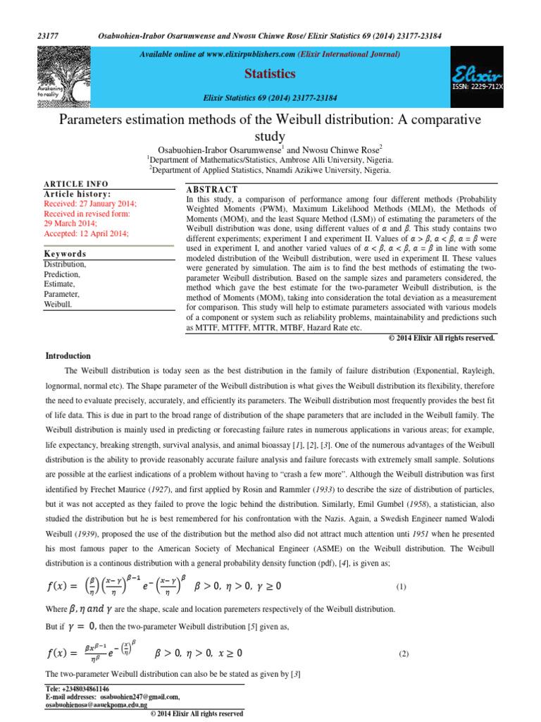 Two Parameter Weibull Distribution | PDF | Mean Squared Error | Sample ...