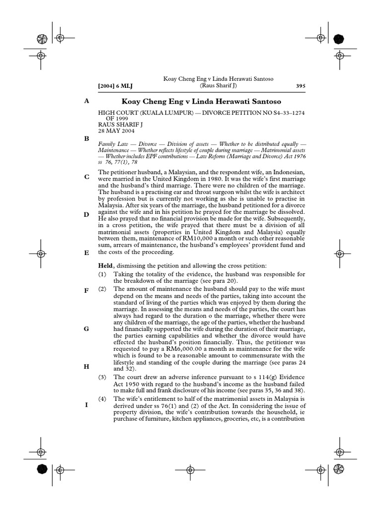 Divorce Asset Division Case Summary | PDF | Marriage