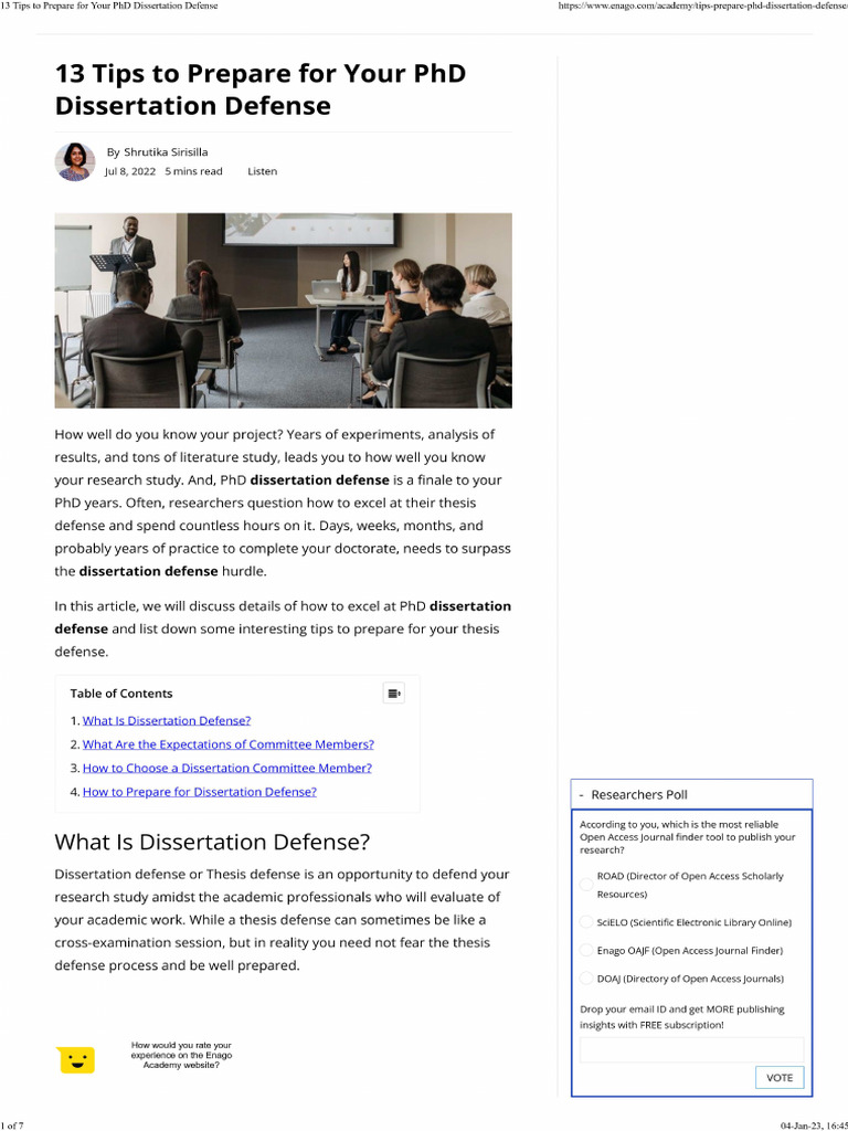 13 Tips To Prepare For Your PHD Dissertation Defense | PDF