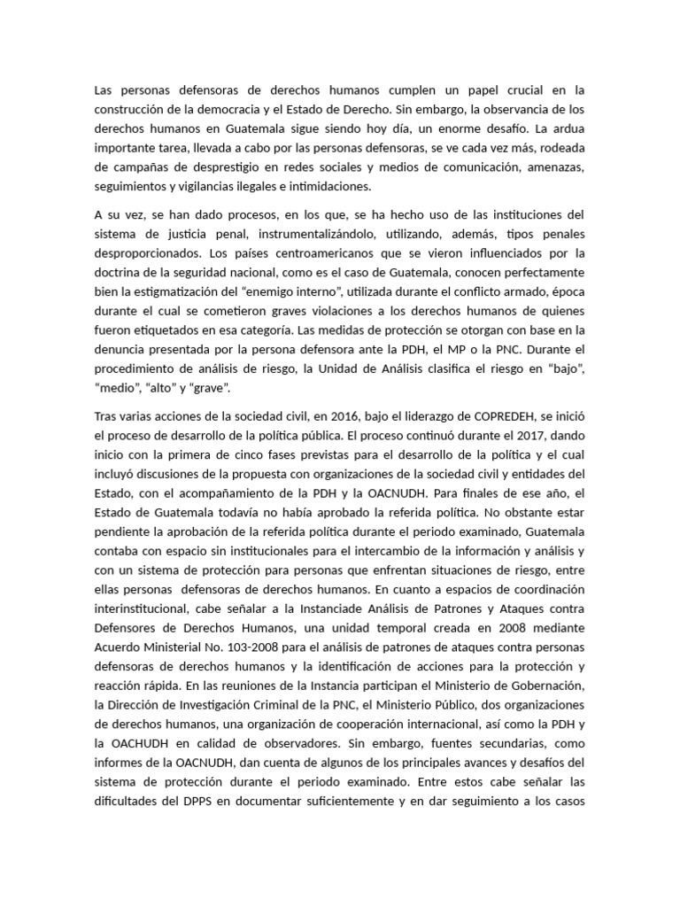 Desafíos de Defensores de Derechos Humanos en Guatemala | PDF ...