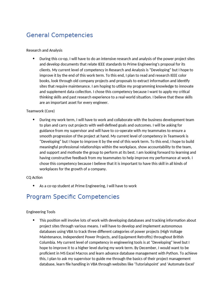 Co-op Competencies in Engineering Skills | PDF | Microsoft Excel ...
