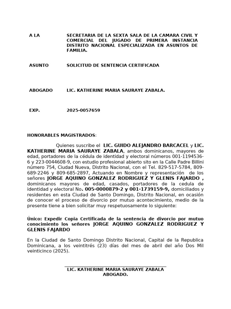 Solicitud de Sentencia de Divorcio | PDF