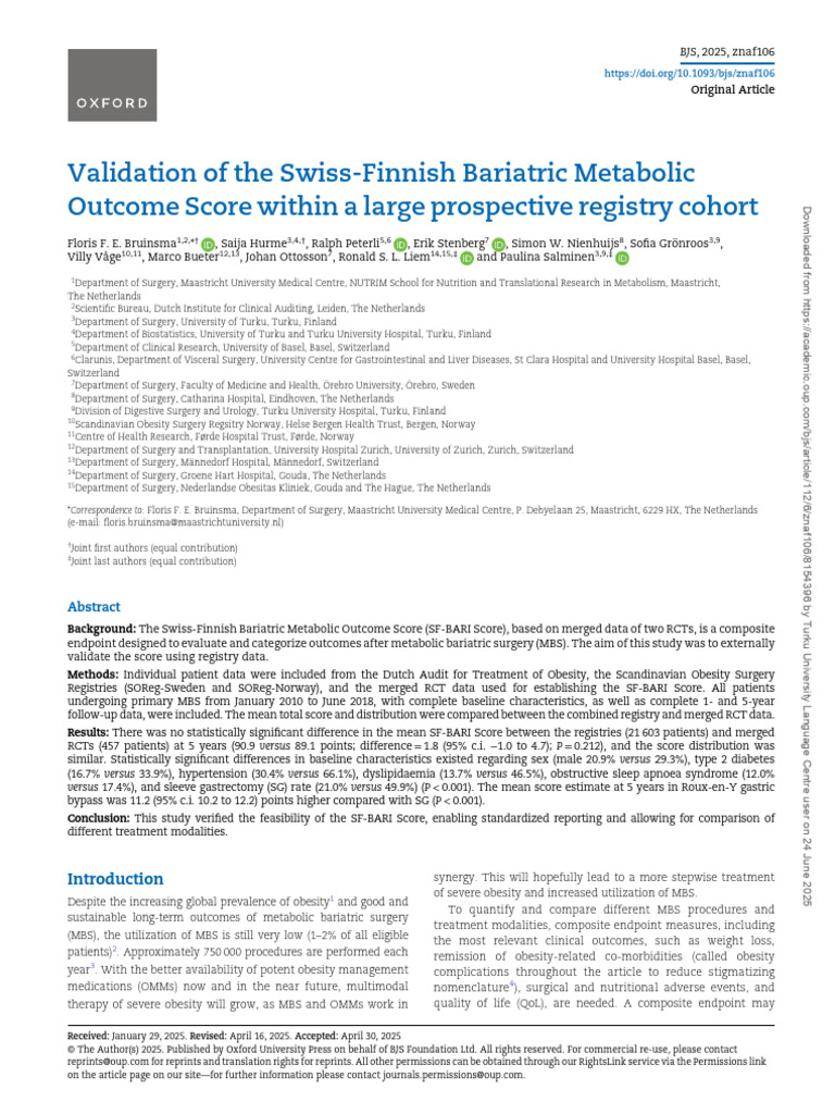Validation of SF-BARI Score in MBS | PDF | Randomized Controlled Trial ...