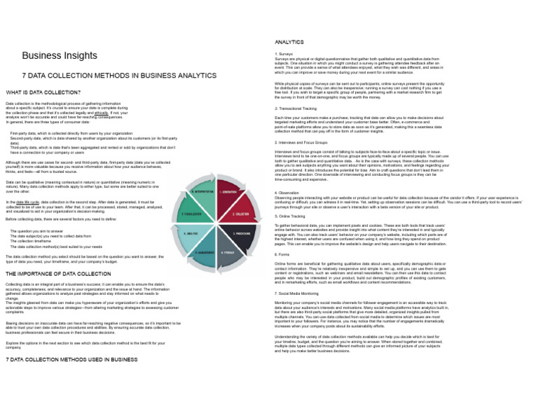 Data Collection Methods in Analytics | PDF | Focus Group | Survey ...