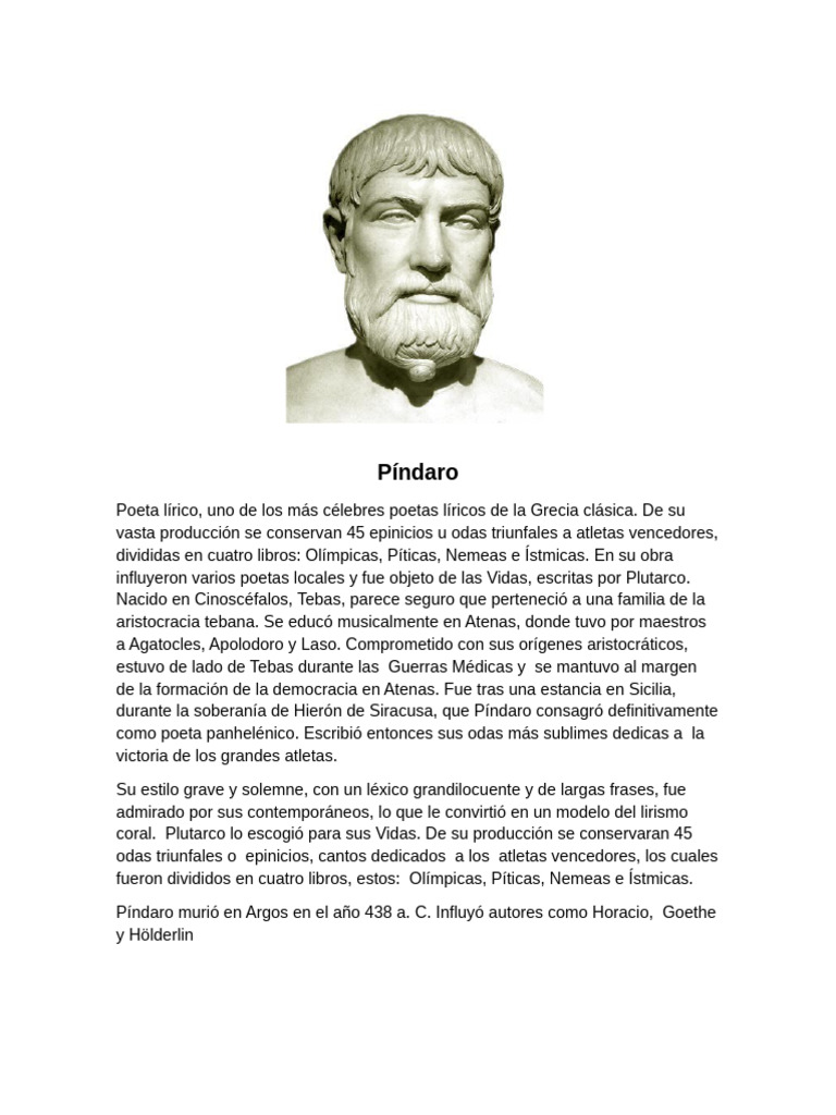 Píndaro: Poeta Lírico de Tebas | PDF