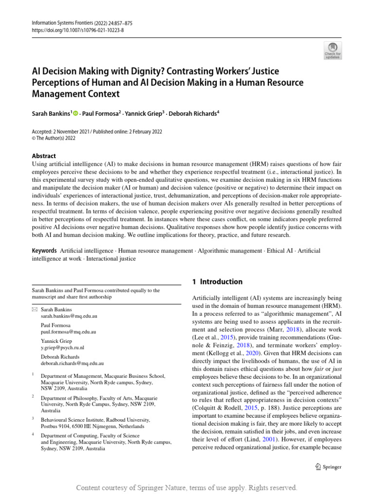 AI vs Human Decision Making in HRM | PDF | Artificial Intelligence ...