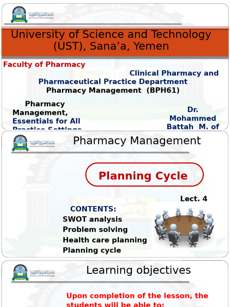 Pharmacy Management: SWOT & Planning Cycle | PDF | Swot Analysis ...
