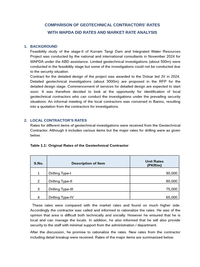 Geotechnical Contractor Rate Comparison | PDF | Borehole | Pump