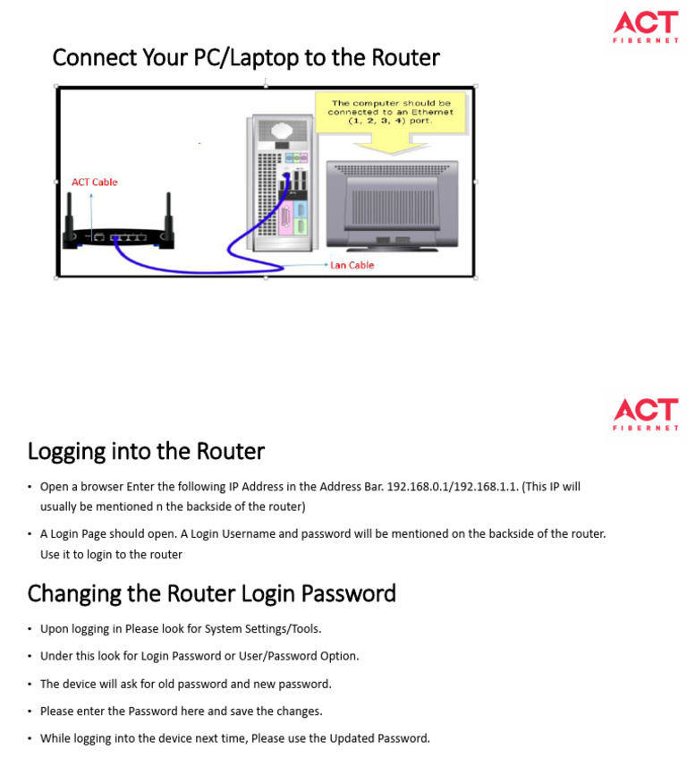 Connect PC to Router: Login & Change Password | PDF