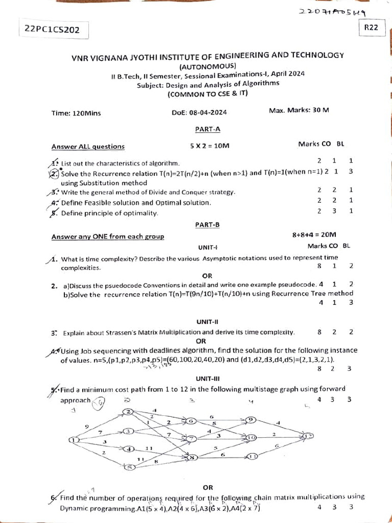 VNR VJIT Exam Papers April 2024 | PDF | Computational Complexity Theory ...