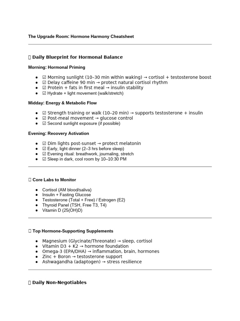Hormone Harmony Cheatsheet | PDF