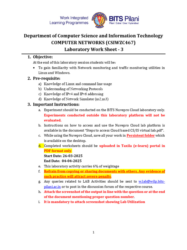 Computer Networks Lab Worksheet 3 | PDF | Transmission Control Protocol ...