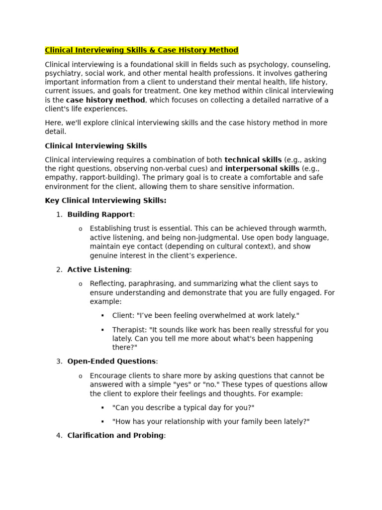 Clinical Interviewing & Case History Skills | PDF | Clinical Psychology ...