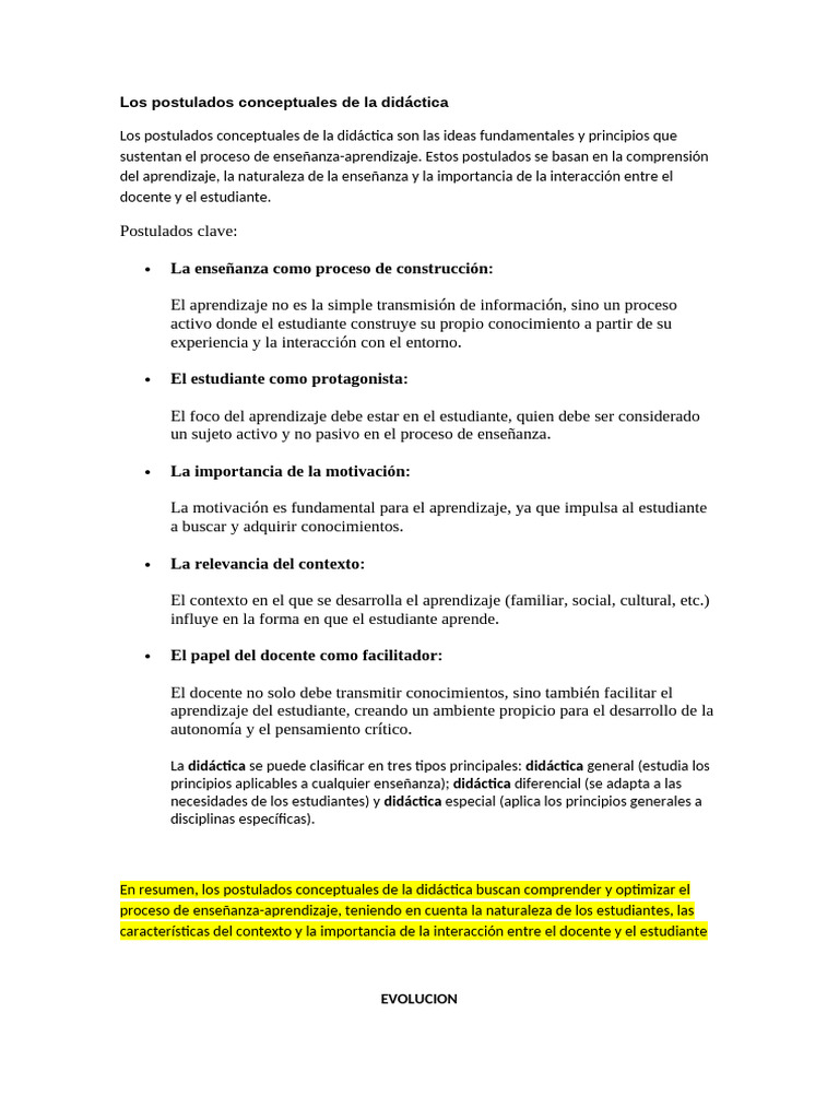 Postulados Conceptuales de la Didáctica | PDF | Enseñando | Aprendizaje