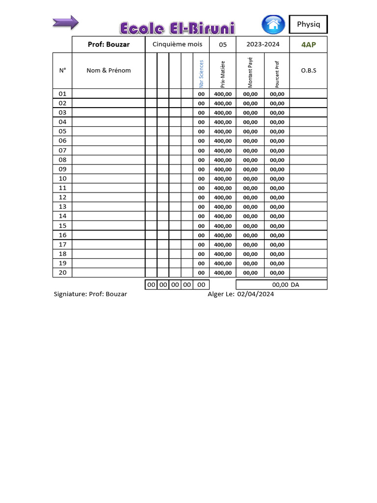 Prof: Bouzar: 05 Cinquième Mois 2023-2024 | PDF