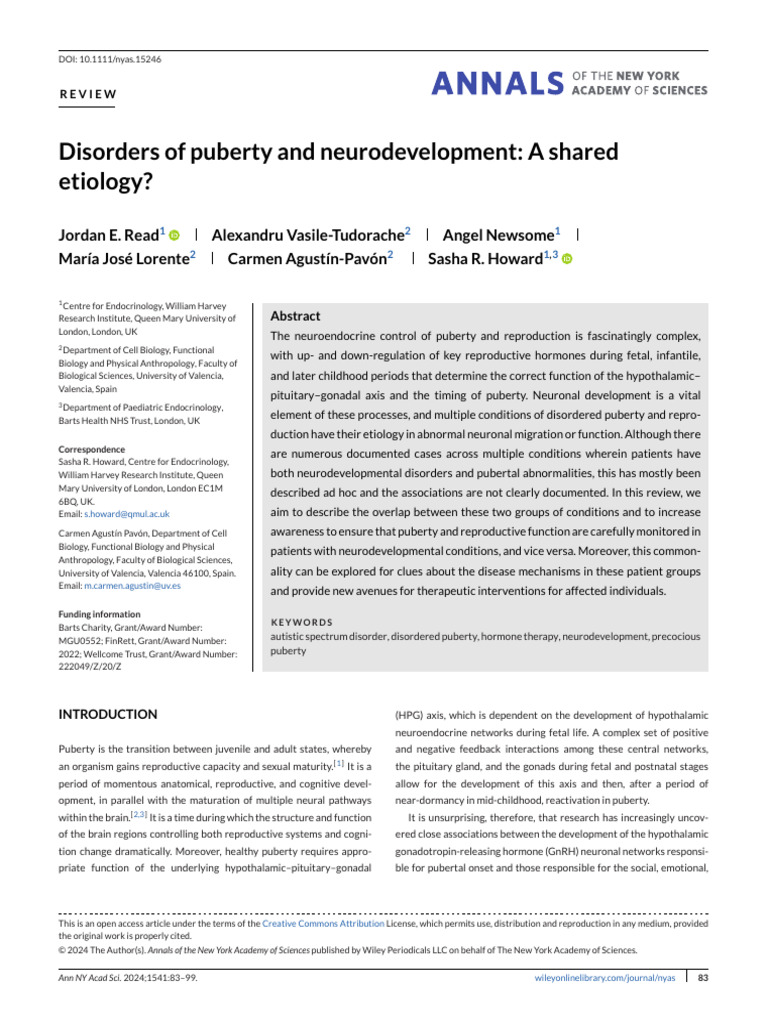 Puberty Disorders and Neurodevelopment Links | PDF | Puberty ...