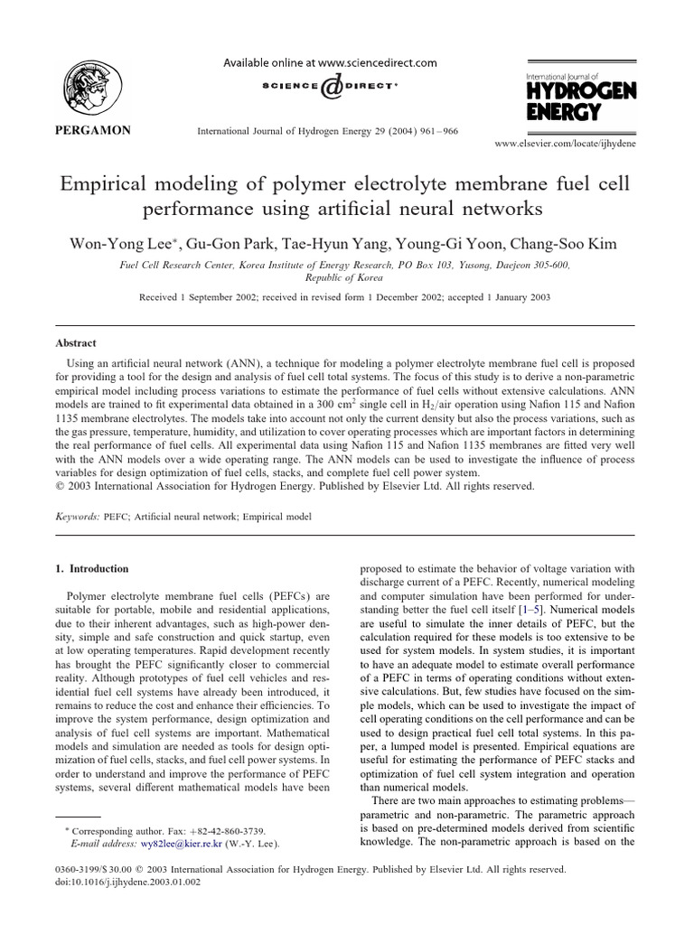 ANN-Based Modeling of Fuel Cell Performance | PDF | Fuel Cell