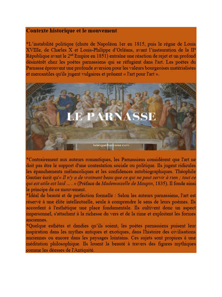 Parnasse : Art pour l'art et esthétique | PDF | Poésie