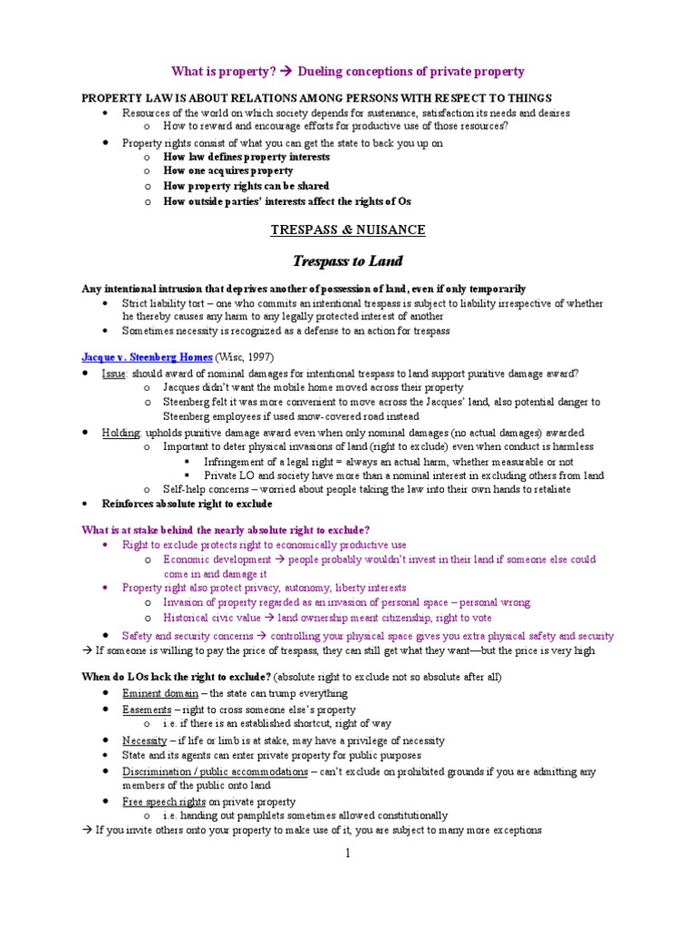 Law School Outline Property NYU School of Law Estlund Trespass