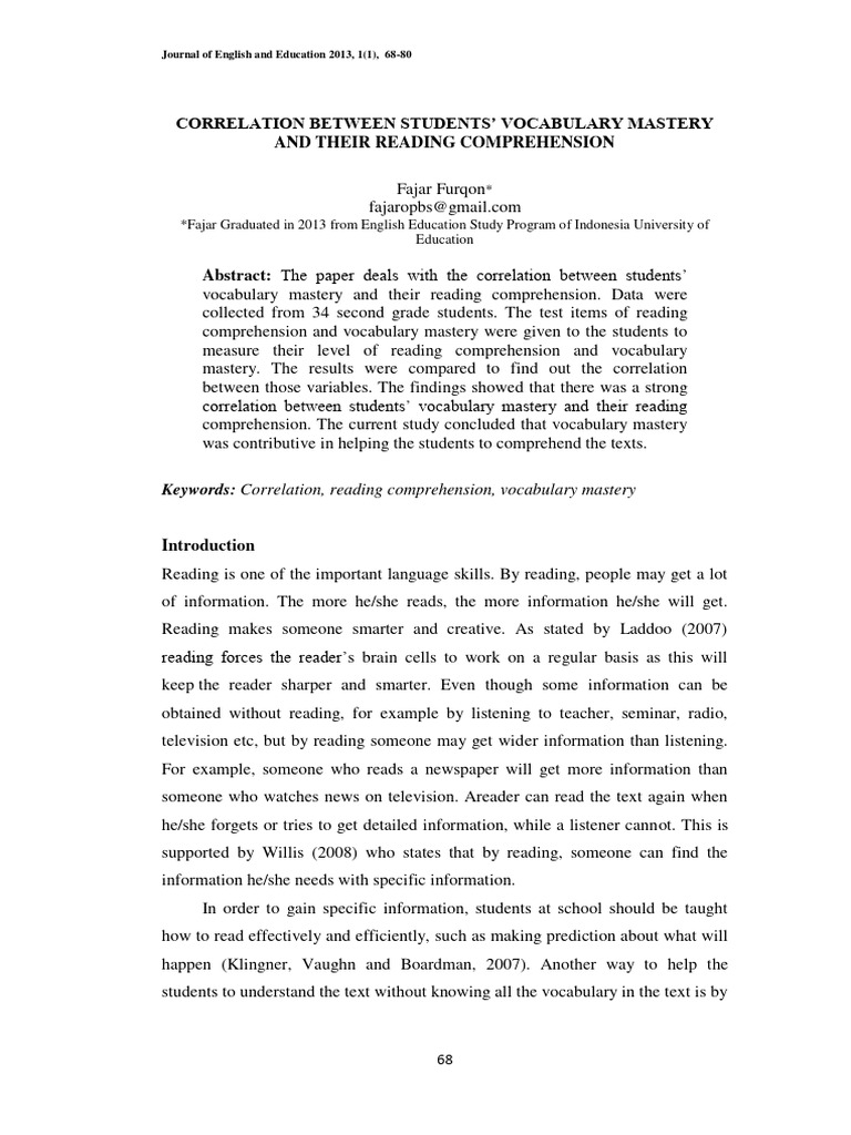 Vocabulary Mastery and Reading Comprehension | PDF