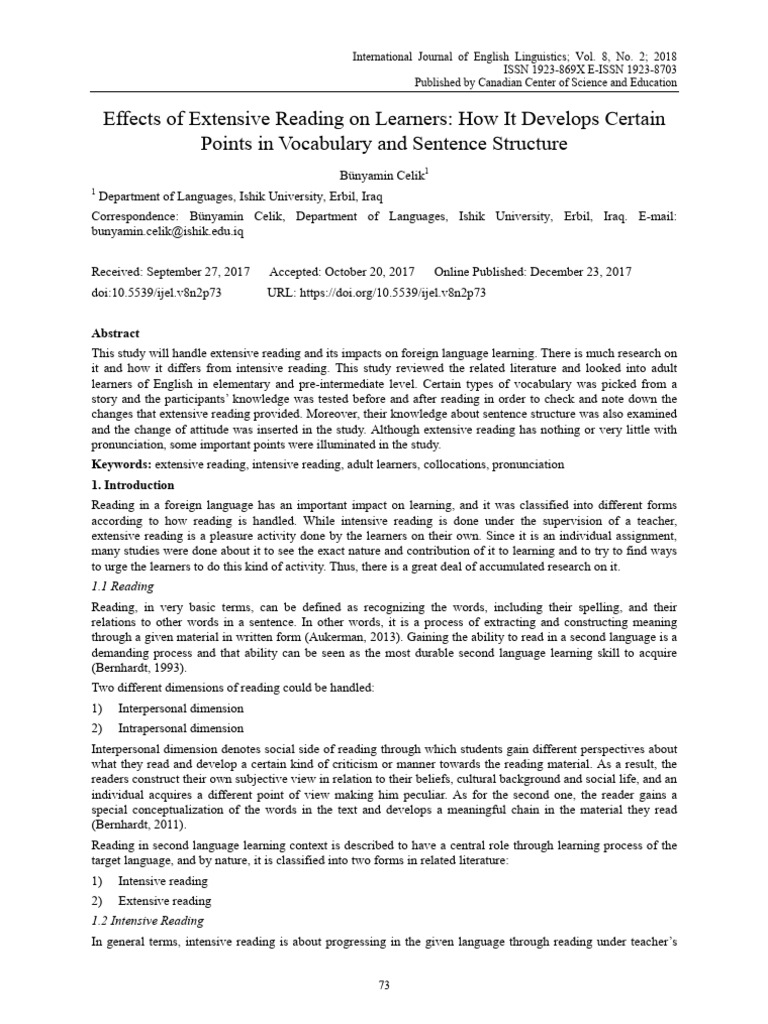 Extensive Reading's Impact on Vocabulary | PDF | Cognitive Science ...