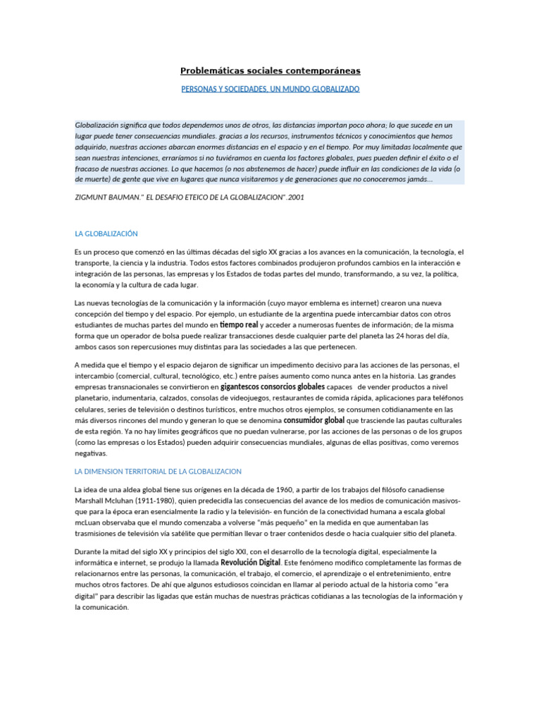 Impacto de la Globalización en Sociedades | PDF | Globalización | Hora