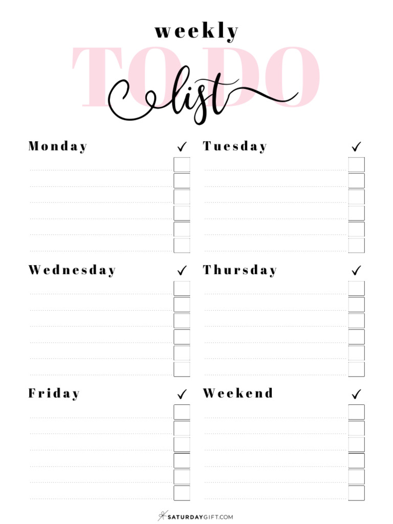 Cute To Do List Template With The Entire Week SaturdayGift | PDF
