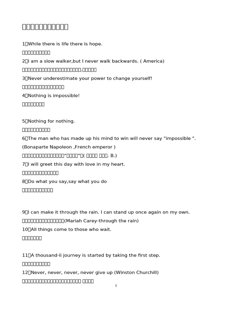 英语作文提分的励志短句421句(1 100) 之一| PDF
