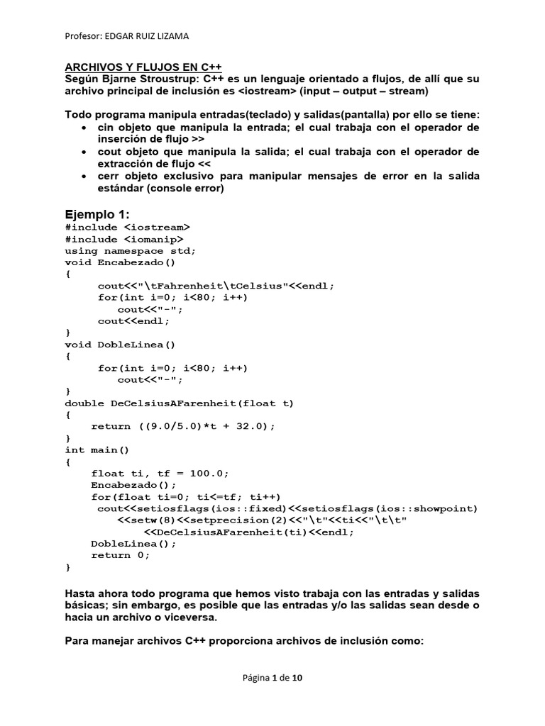 Archivos y Flujos en C++ | PDF | C ++ | Archivo de computadora