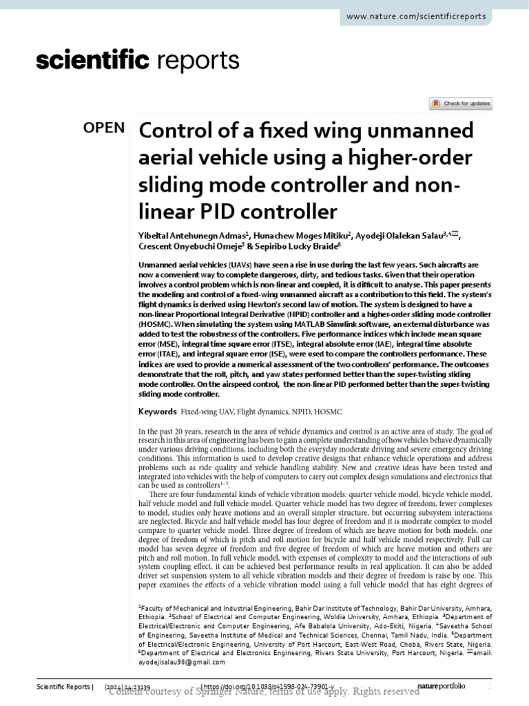 UAV Control with HOSMC and NPID Techniques | PDF | Control Theory ...