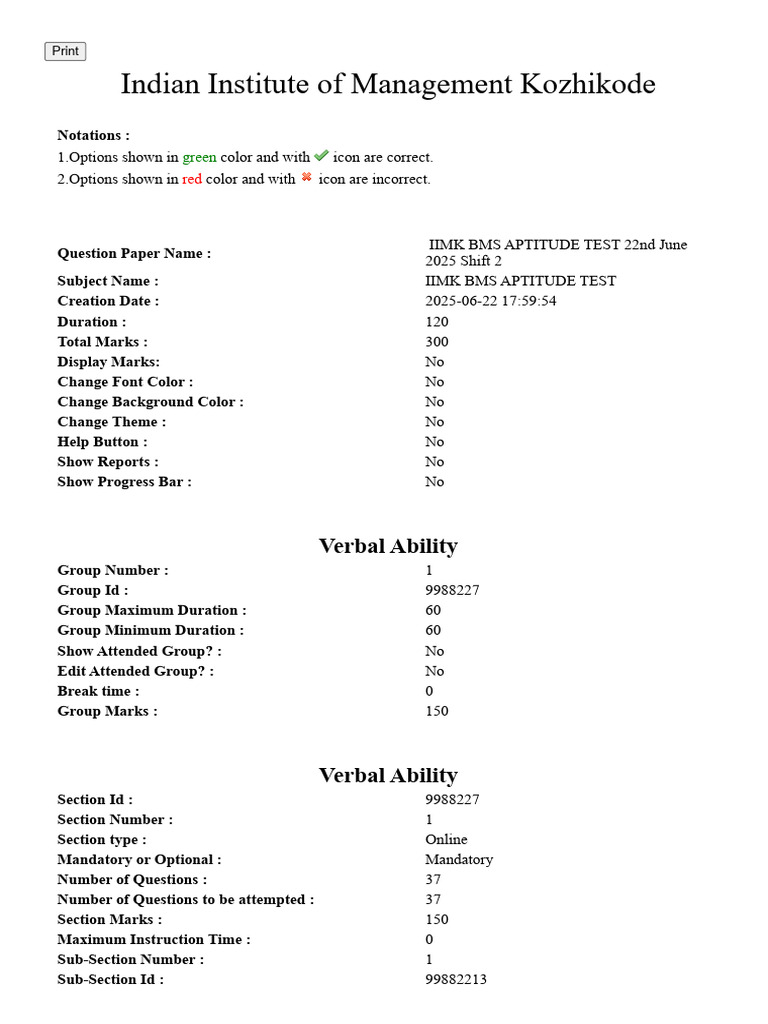 IIMK BMS Aptitude Test Sample Paper | PDF | Malnutrition | Triangle