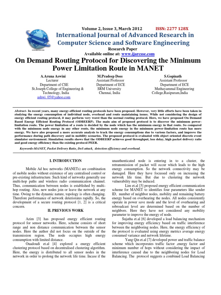 On Demand Routing Protocol For Discovering The Minimum Power Limitation ...