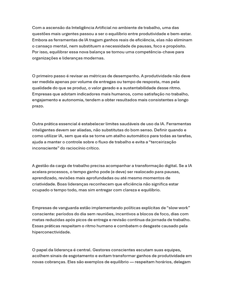 Equilíbrio entre Produtividade e Bem-Estar | PDF | Aprendizado | Liderança
