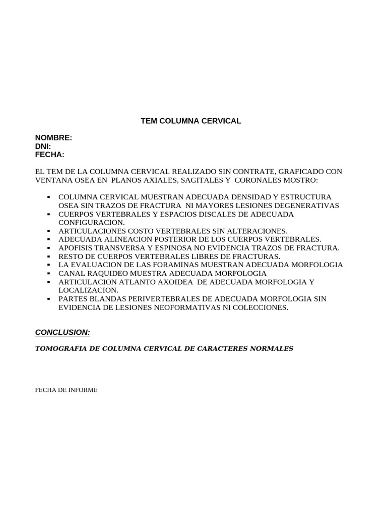 Tem Columna Cervical | PDF