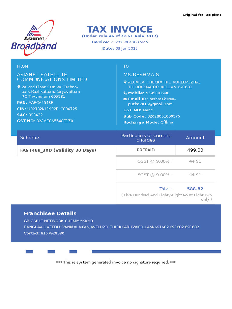 Tax Invoice for FAST499 Prepaid Plan | PDF