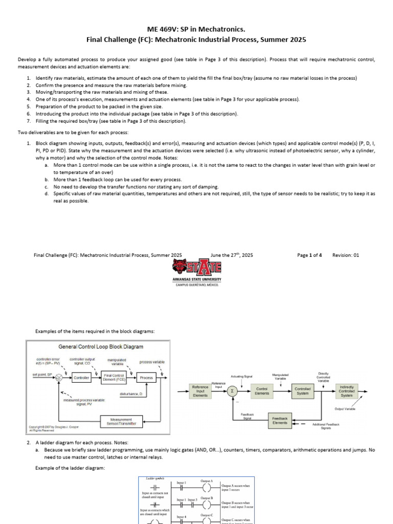 ME 469V, Introduction To Mechatronics, Final Challenge, Summer 2025 | PDF