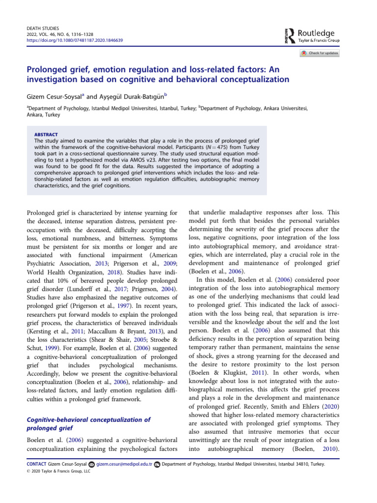 Prolonged Grief, Emotion Regulation and Loss-related Factors An | PDF ...
