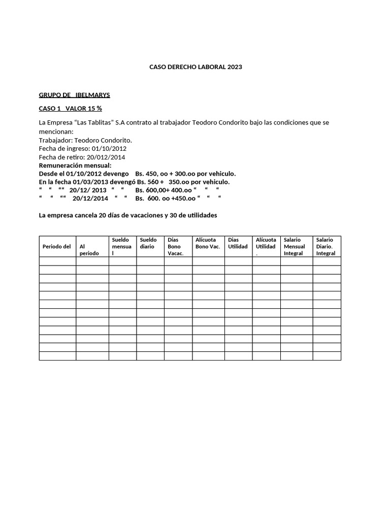 Casos Prácticos de Derecho Laboral 2023 | PDF | Salario | Sueldos y ...