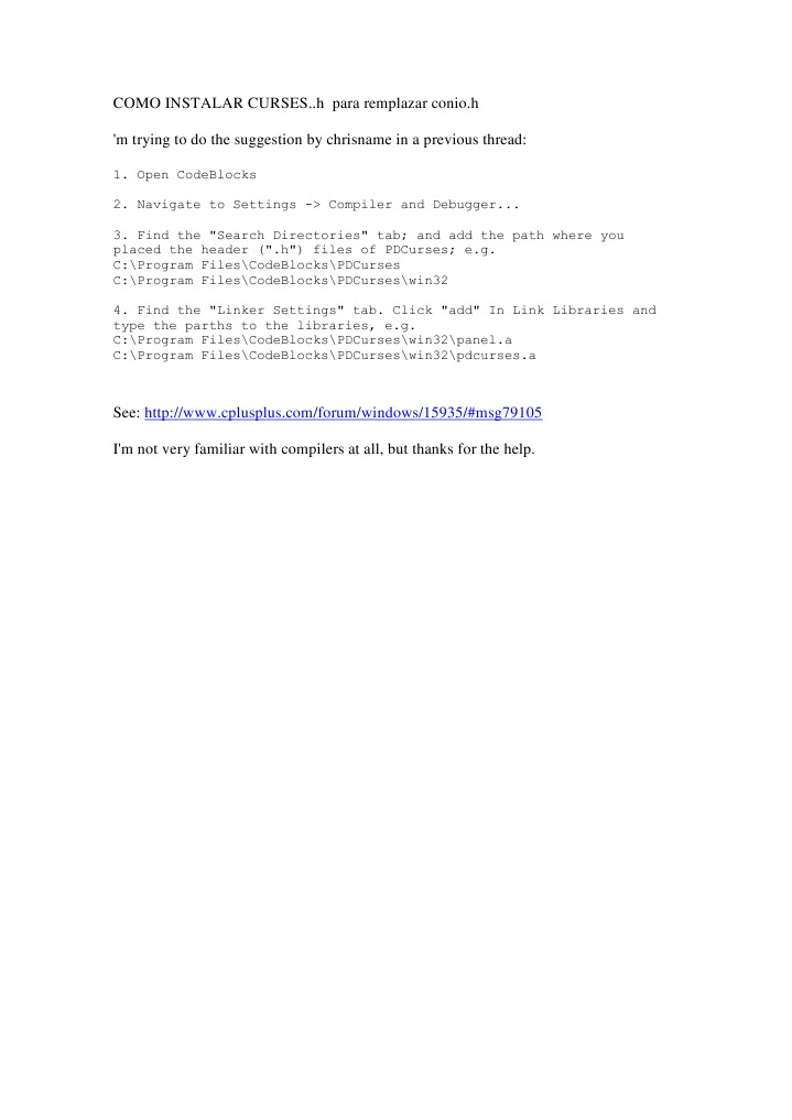 Installing PDCurses in CodeBlocks | PDF