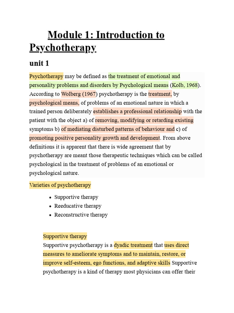 Overview of Psychotherapy Techniques | PDF | Psychotherapy | Cognitive ...